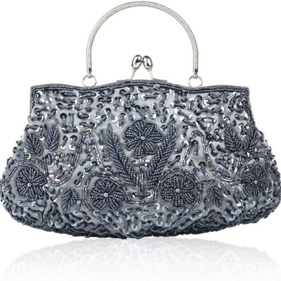 Noble Beaded Sequin Flower Evening Purse Large Clutch Bag Handbag for Women - Picture 1 of 7